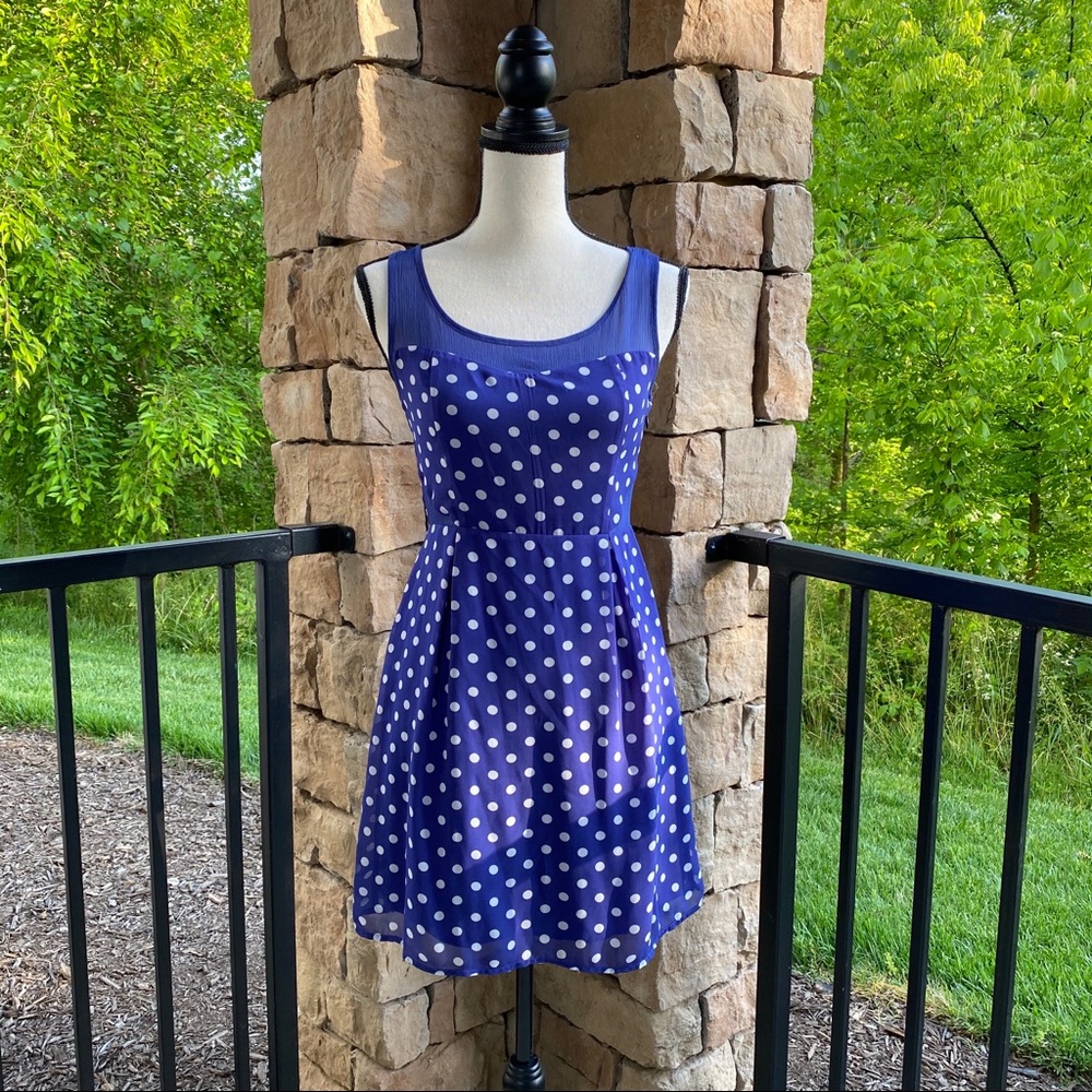 Blue with white polka dot dress